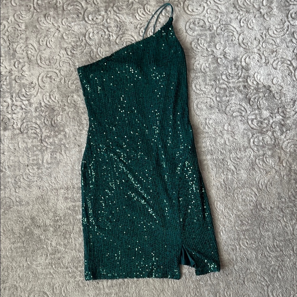 Emerald Green Sequin One-Shoulder Dress